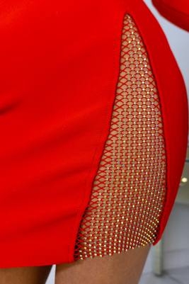 Punane võrkpaneelidega bandage kleit 