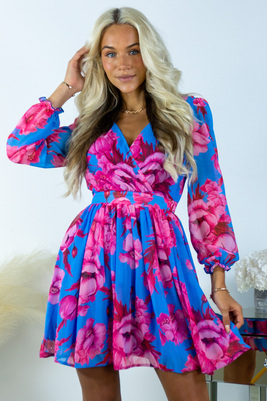 Sinine roosa lillemustriga kleit Birgit