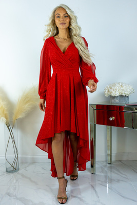 Punane lõhikvarrukatega asümmeetriline kleit Mira