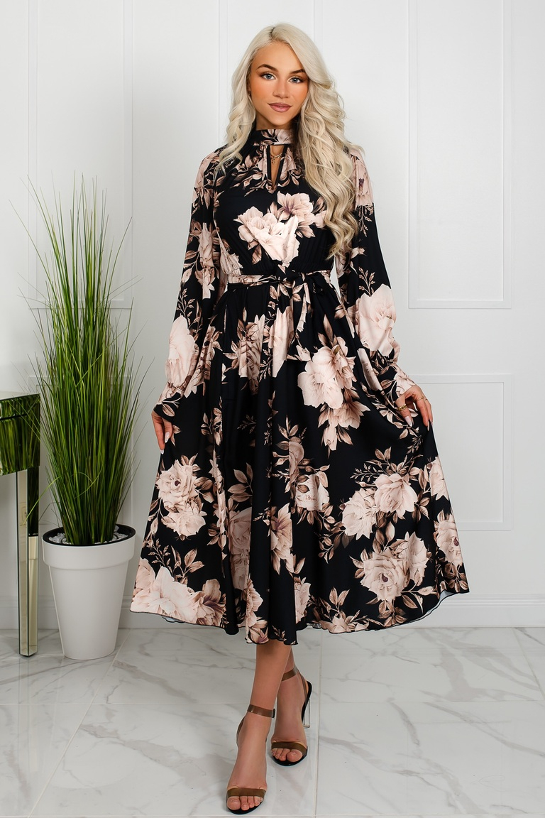Must lillelise mustriga satiin midikleit 