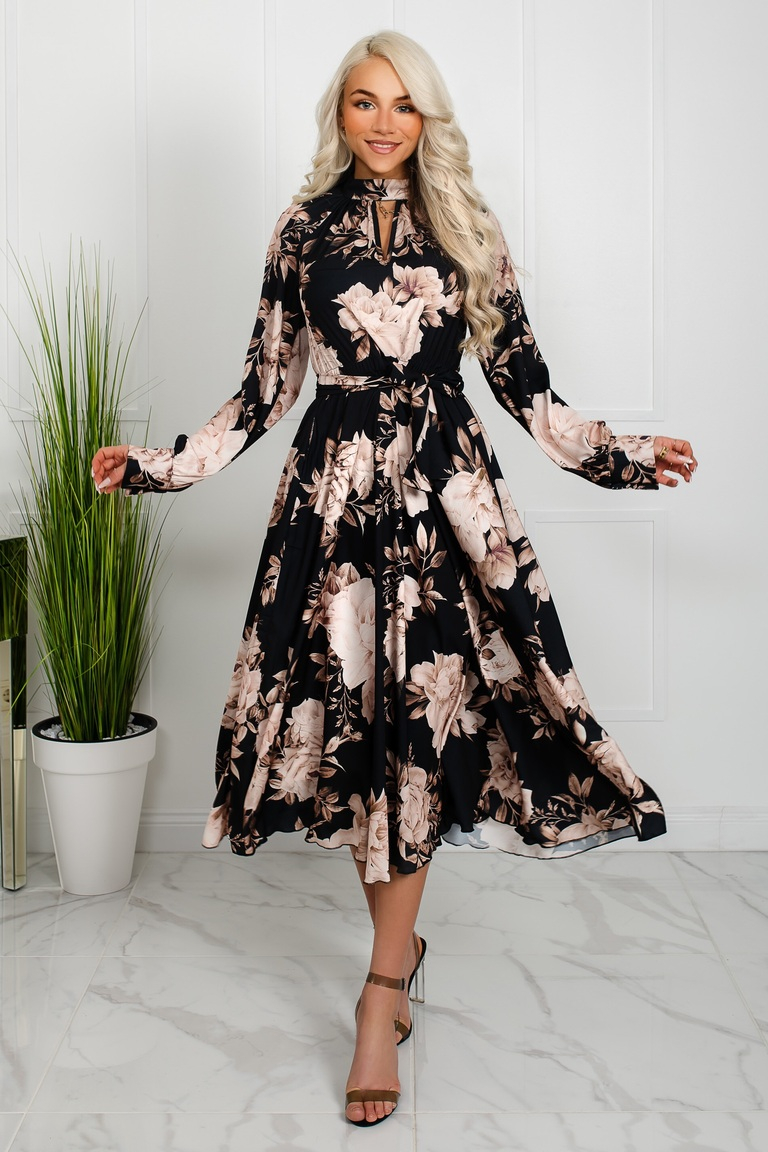 Must lillelise mustriga satiin midikleit 