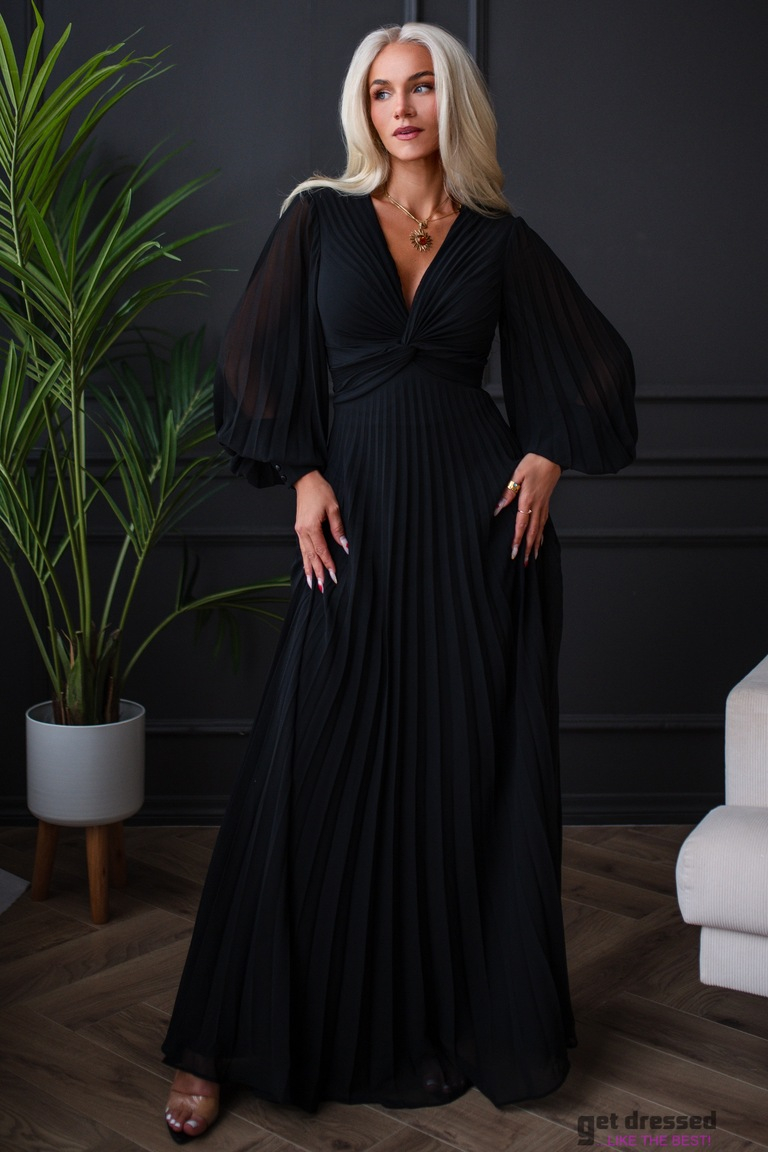 Black pleated maxi dress Linda