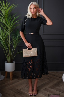 Must heeldatud äärega midikleit Venida