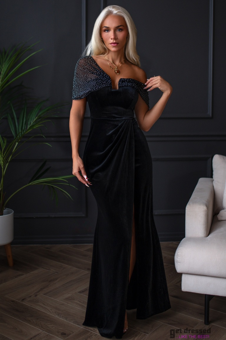 Black velvet evening dress Loretta