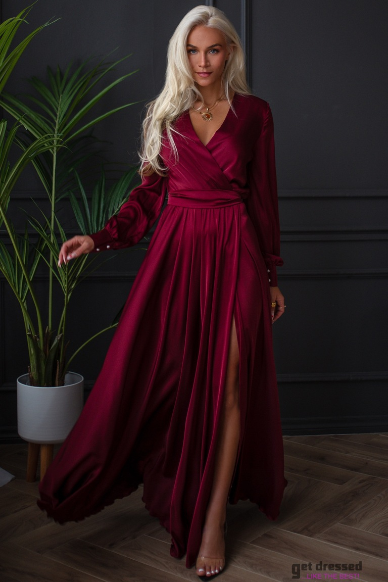 Tumepunane satiinist maksikleit Anzela