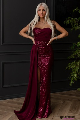 Tumepunane litrite ja satiiniga maksikleit Luisiana