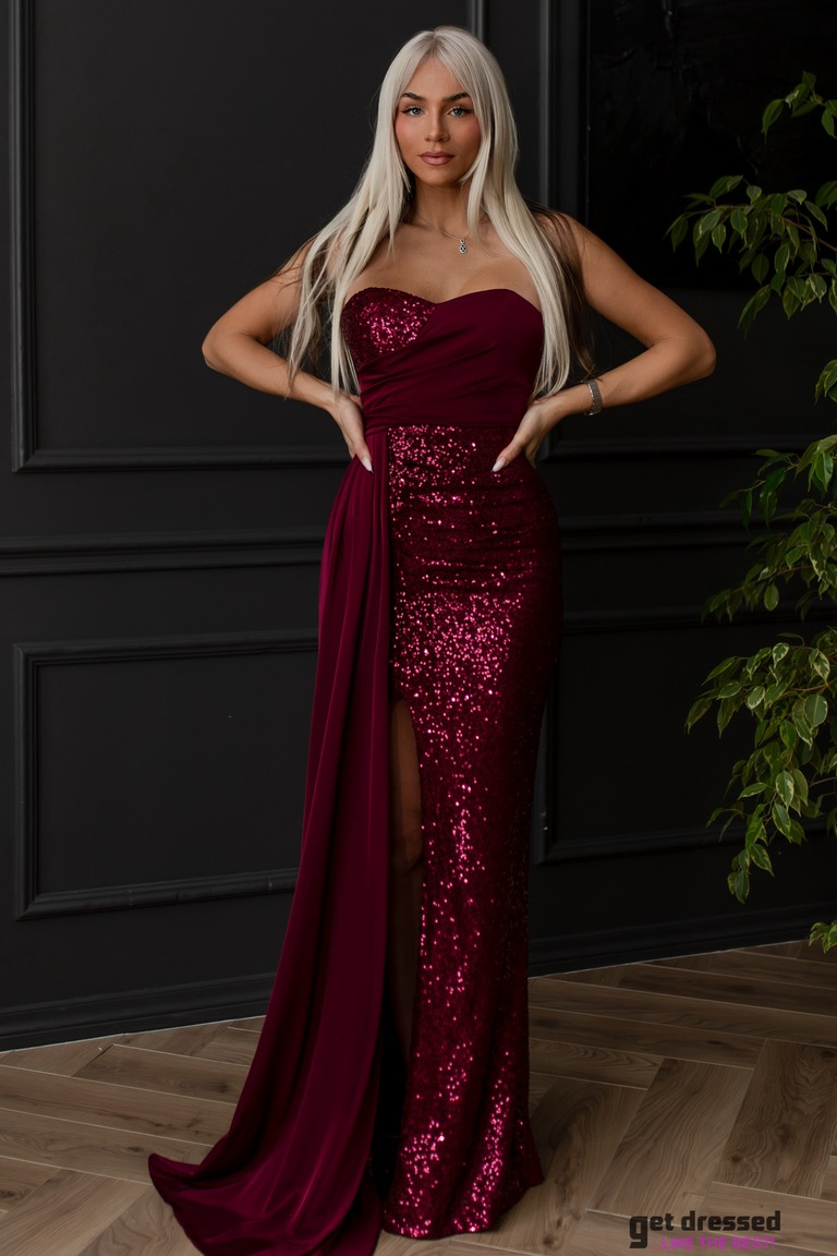 Tumepunane litrite ja satiiniga maksikleit Luisiana