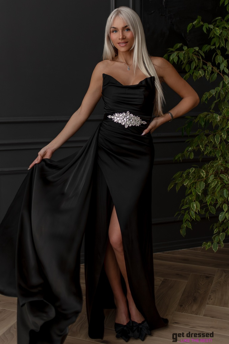 Black ribbon crystal belt 