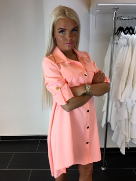 Neoonkorallroosa A-lõikeline shirt-dress