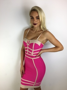 Roosa beezide triipudega bandage kleit 