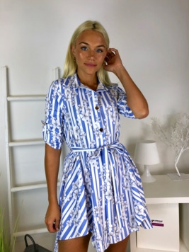 Lillakate triipude ja valgete lilledega shirt-dress