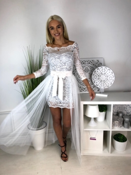 Valge ja halliga kaheosaline pidulik kleit 