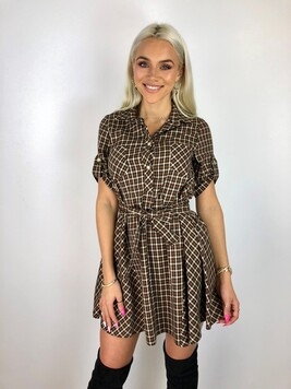 Pruun ruudulise mustriga shirt-dress