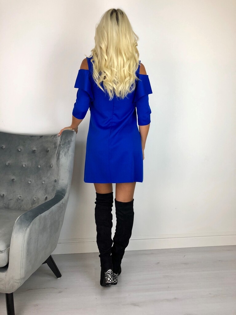 Sinine volangõlgadega a-lõikeline kleit