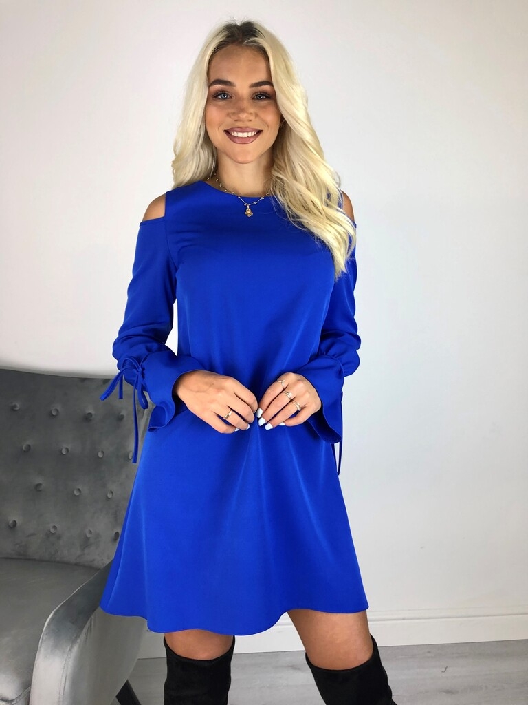 Sinine pikkade varrukatega a-lõikeline kleit