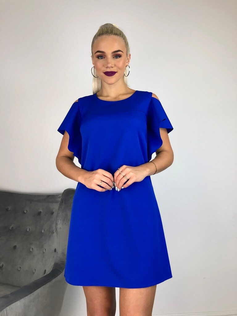 Sinine volangvarrukatega a-lõikeline kleit